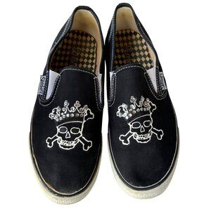Skechers Canvas Sneakers Black & White w/Skull Head Unisex Adults Size 9 (READ)